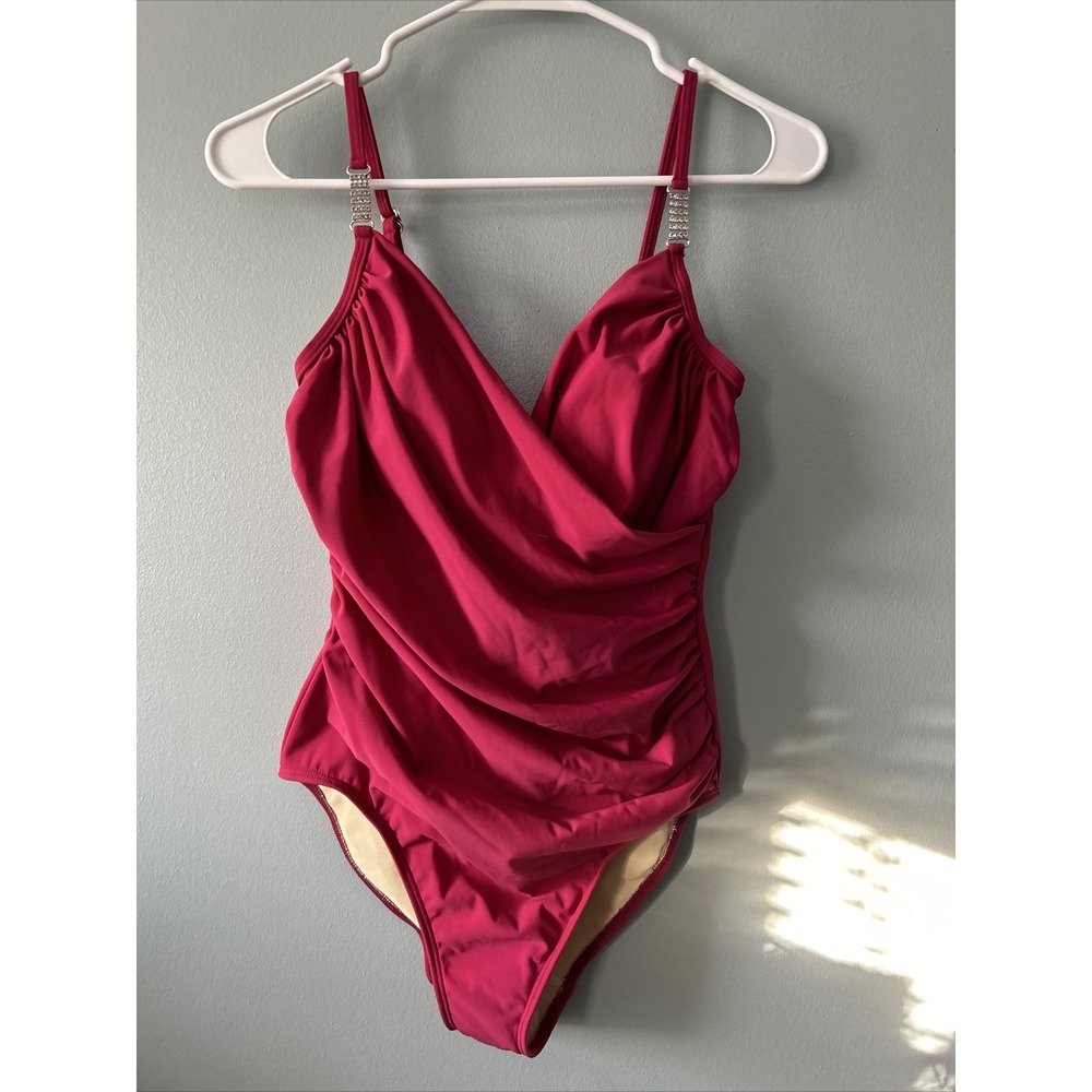 Shape FX Size 8 Red Slimming One Piece Swimsuit  Bathing Suit NWT